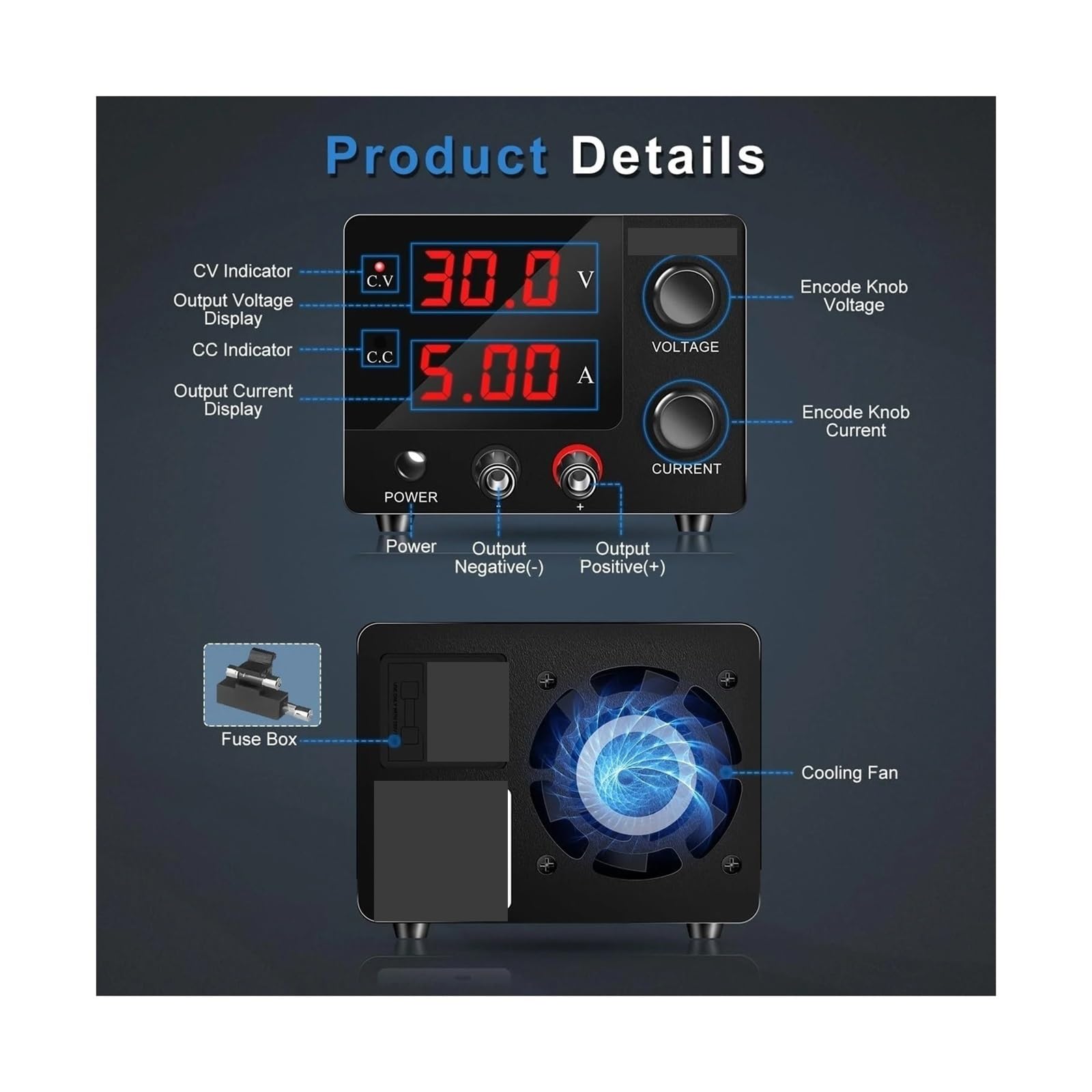Fuente de alimentación variable, Unidad De Fuente Alimentación Banco Laboratorio CC, Ajustable, For Pc, 30V, 10A, 60V, 120V, 20A, 200V, 400V((SPS-E305)30V 5A)