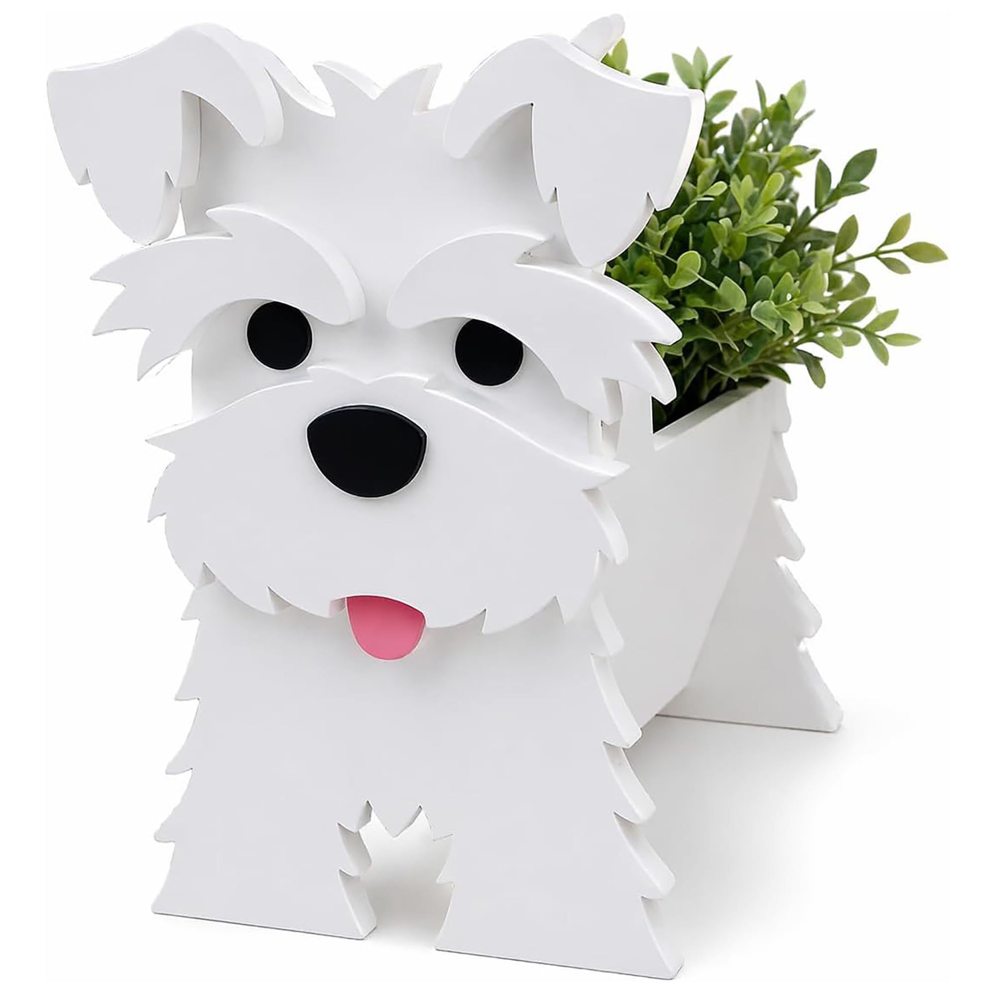 Xinoiiatir Dog Planter Plant Pots, Pet Dog Shaped Plant Flowerpot, Cute Animal Shape Flower Planters, Indoor Outdoor Decorative Ornaments, countertops, Garden, Courtyard,Schnauzer White-34cm