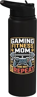 Gaming Fitness Dog Mom Lift Run Game Walk Repeat Stainless Steel Insulated Water Bottle