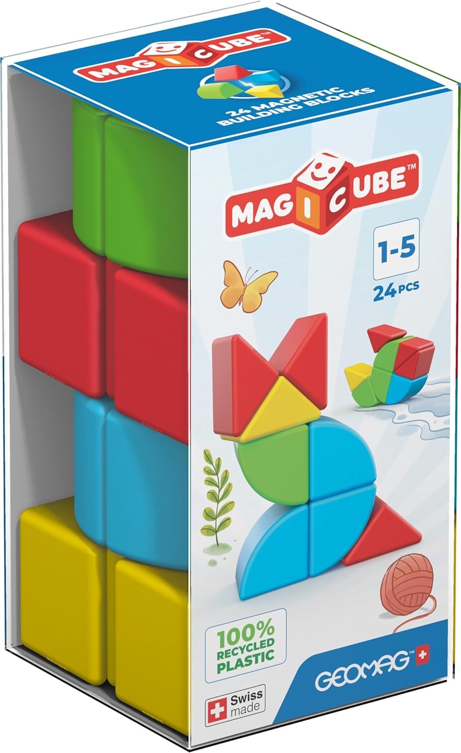 Geomag Magicube Magnetyczne klocki konstrukcyjne dla małych dzieci w wieku 1-3 lat, zabawka Montessori na ponad 1 rok, produkt sensoryczny dla dzieci z autyzmem, magnesy dla dzieci
