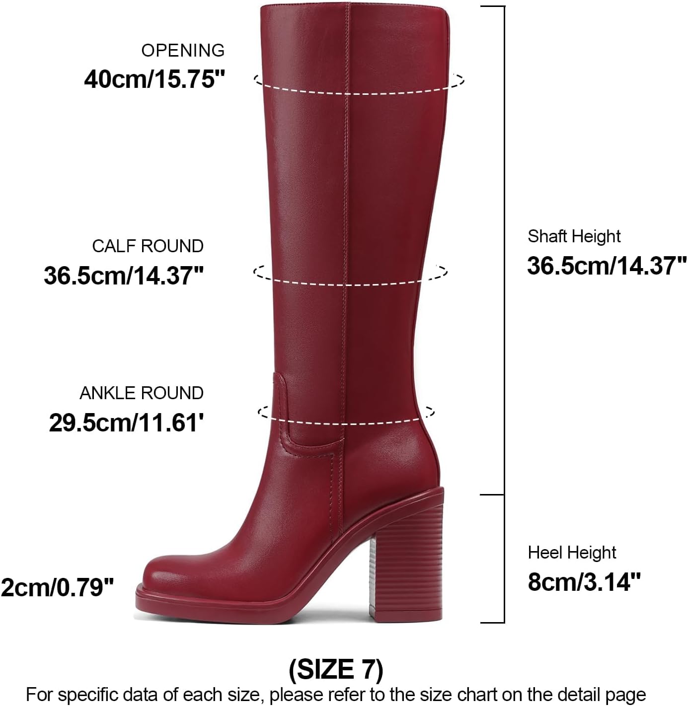 Knee High Boots Women Wide Calf Boots for Women Tall Boots Leather Long Square Toe Platform Chunky Heel Half Zip