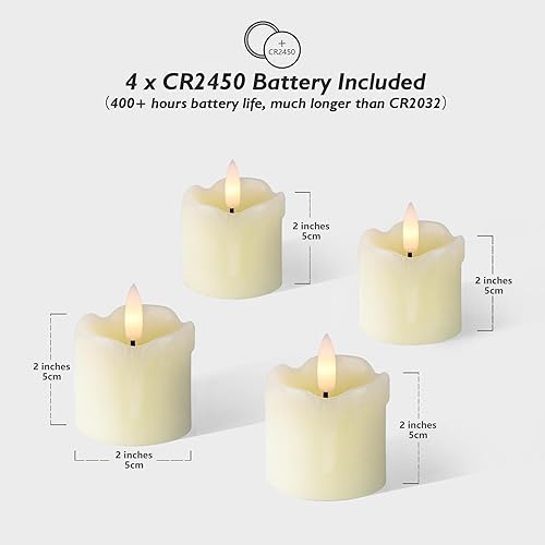 Miniatura 3 de Rhytsing Velas votivas sin llama marfil de 2 pulgadas, diseño de goteo de cera real, velas LED de imitación a pilas con temporizador para corona de