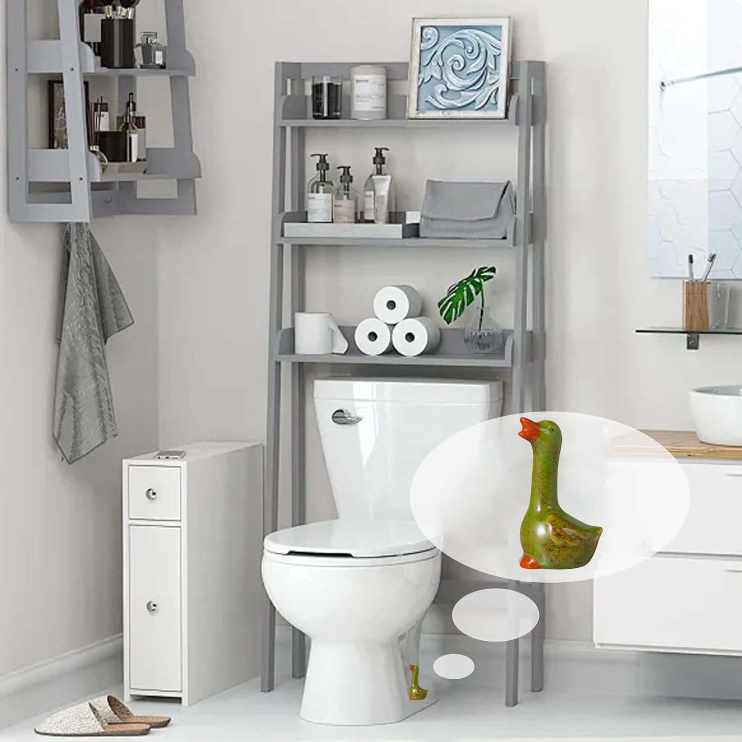2-Pack Duck Toilet Bolt Covers – Cute Ceramic Screw Caps, Horizontal & Standing Styles, White & Yellow, Tool-Free Install, For Bathroom Decor