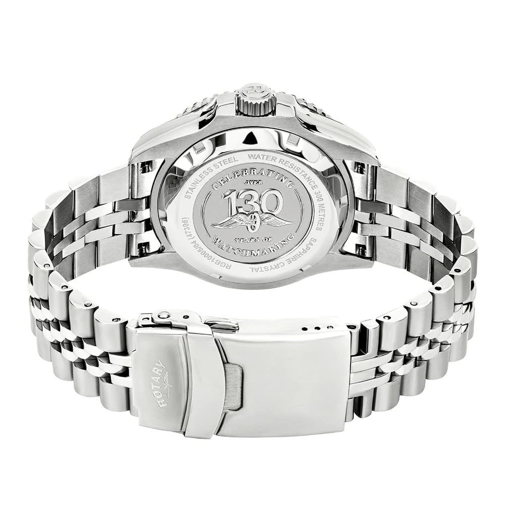 Rotary Seamatic GMT Herren-Armbanduhr, wasserdicht, blaues Zifferblatt, Edelstahl-Armband, 300 m