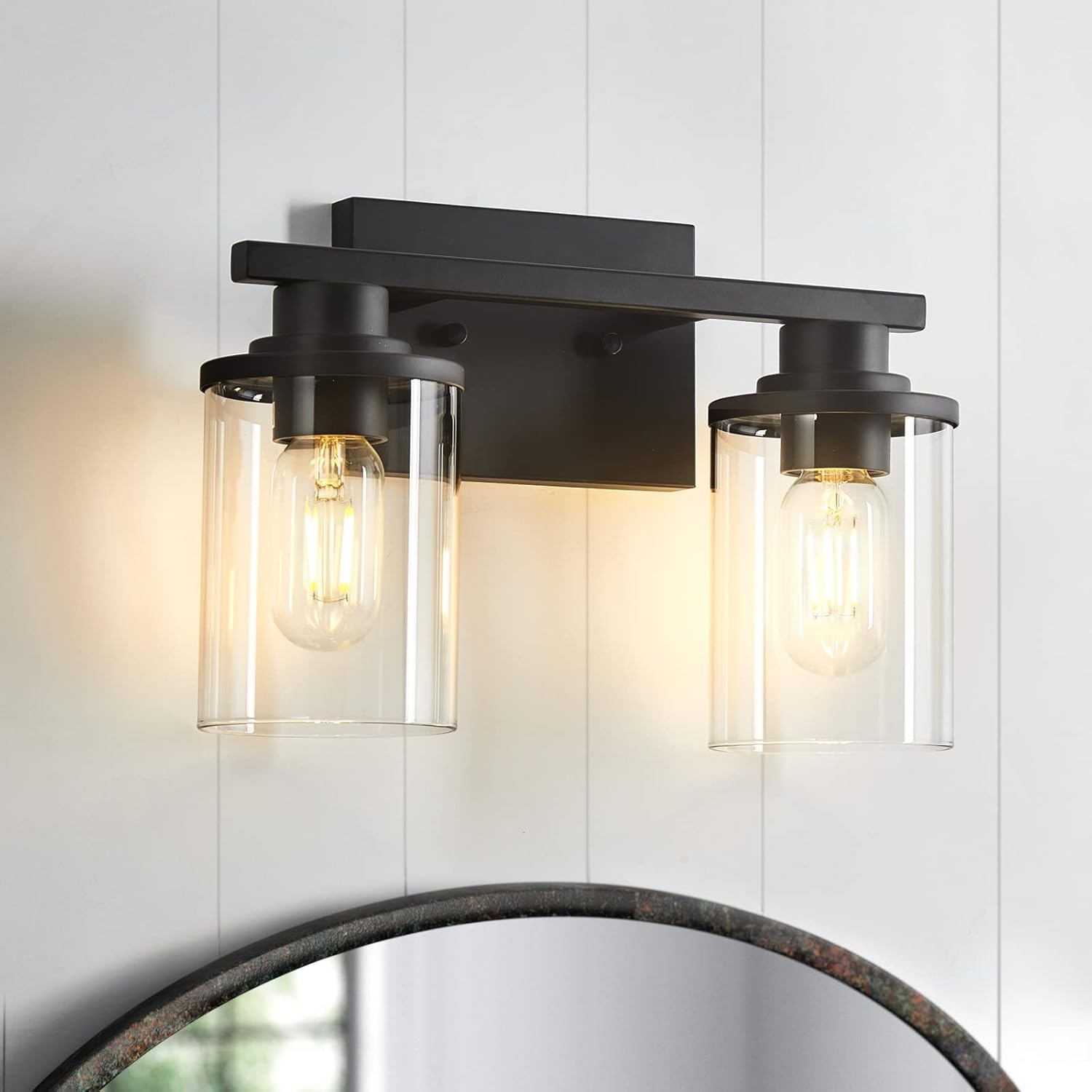 Matte Black 5-Light Bathroom Vanity Fixture with Glass Shades