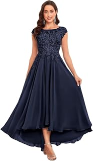 Tea Length Mother of The Bride Dresses for Women Chiffon High Low Formal Wedding Guest Dress with Pockets