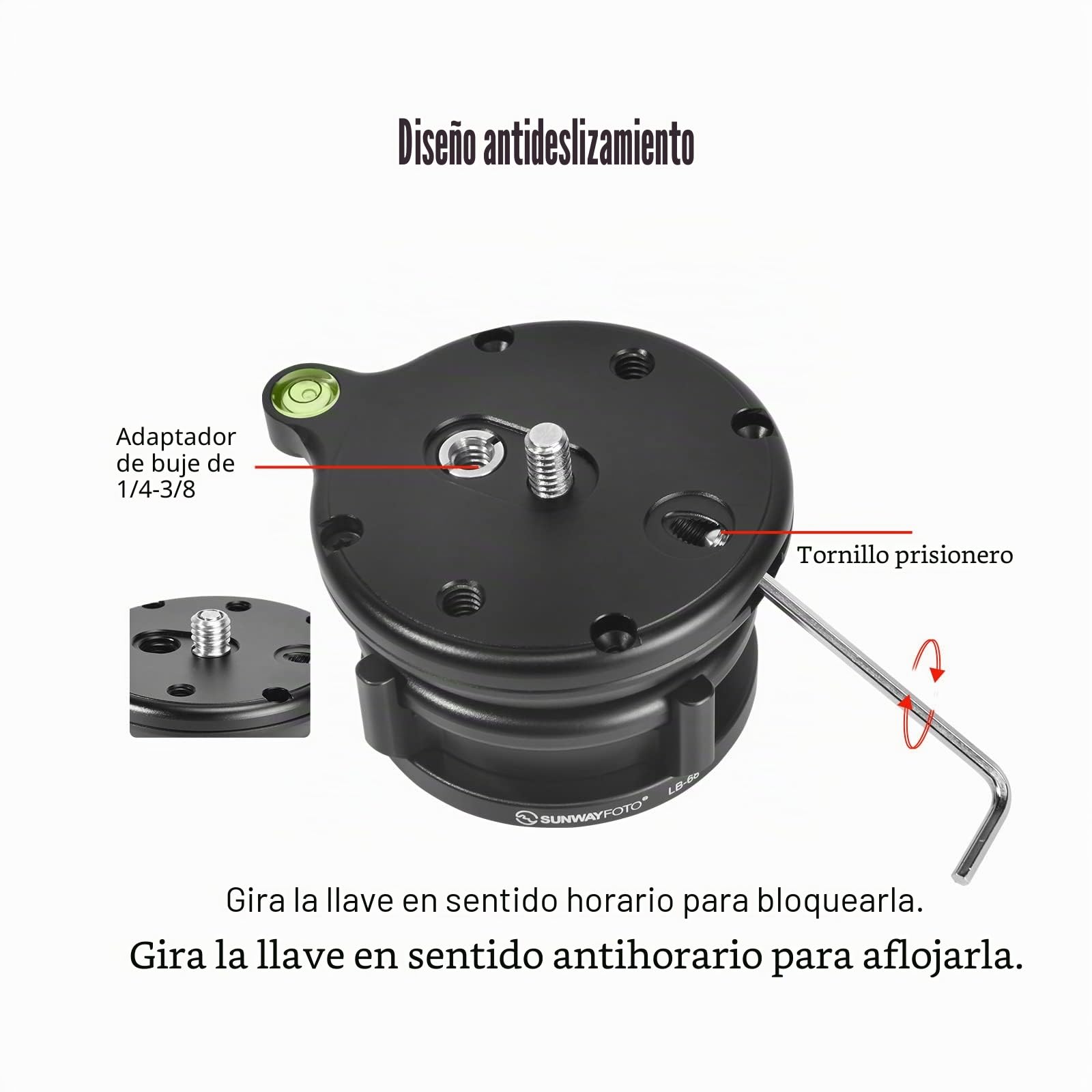 SUNWAYFOTO Cabezal de trípode con Base de nivelación LB-68, Capacidad de Carga de 10 kg