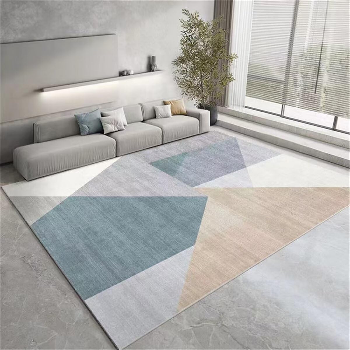 Tapis motifs géométriques modernes gris bleu 120x170cm doux et antidérapant pour chambre