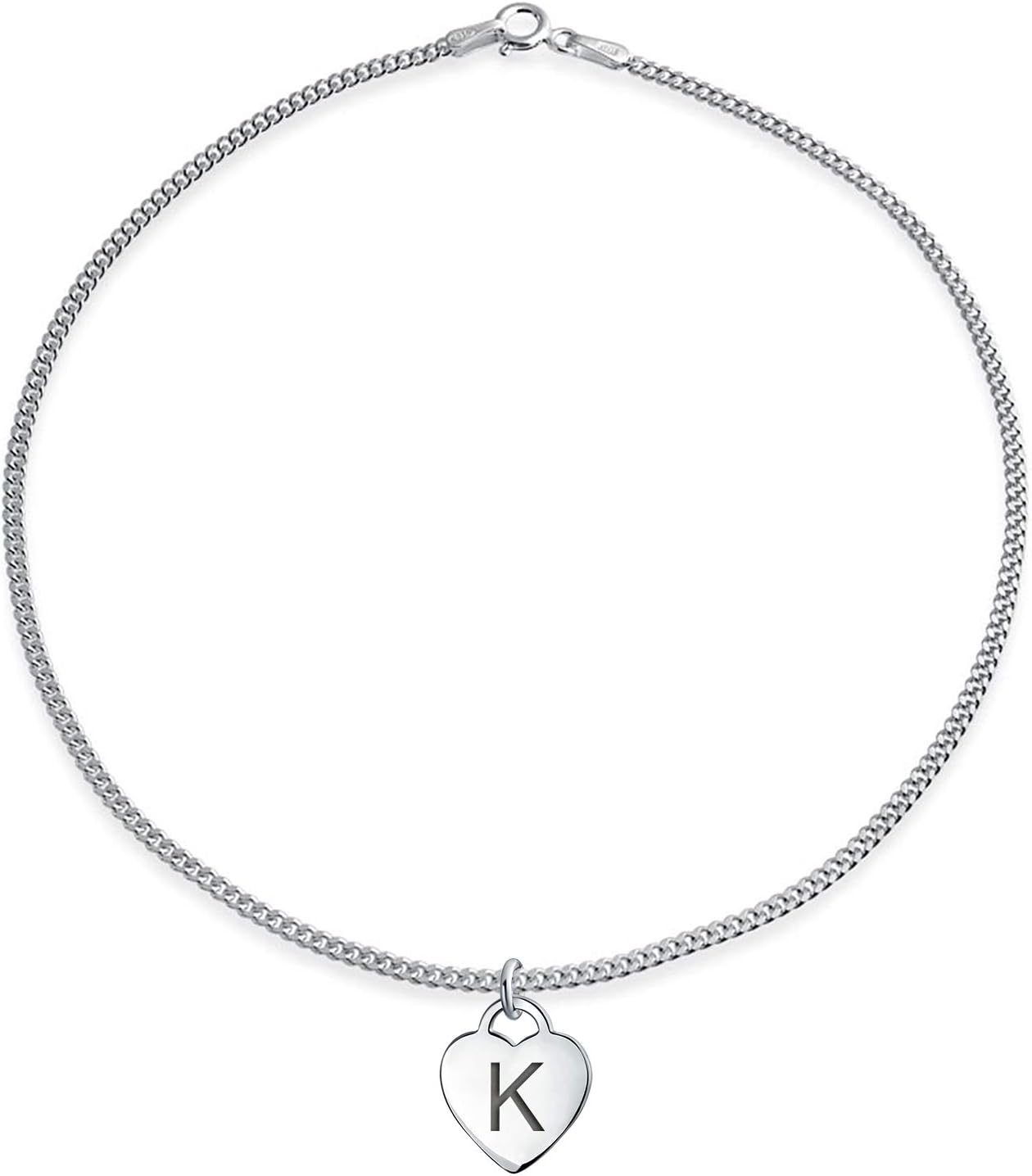 Bling Jewelry Tiny Minimalist ABC Heart Script Or Block Letters Alphabet A-Z Initial Anklet For Teen For Women .925 Sterling Silver 9 10 Inch
