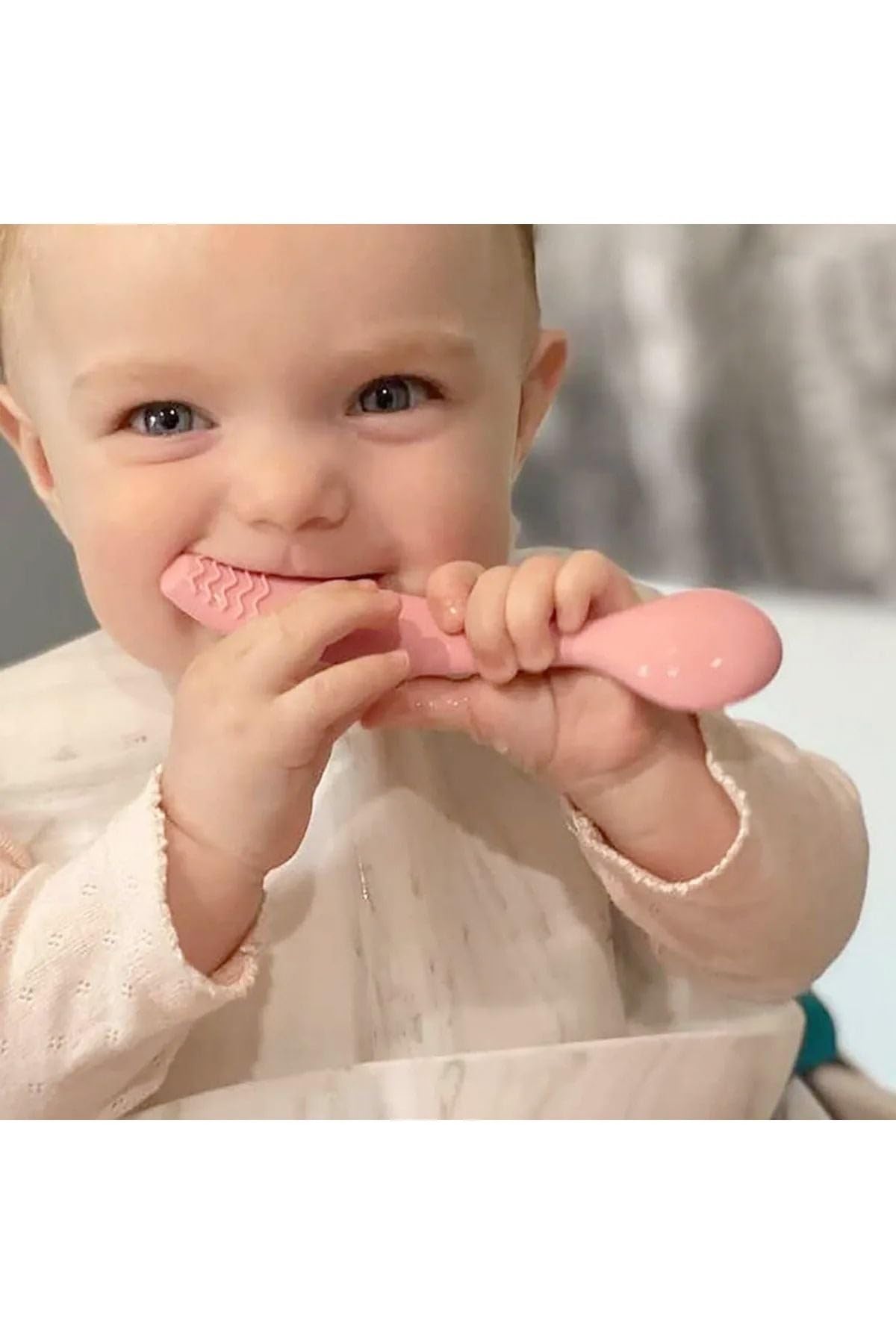 Meleni Baby 4'lü Silikon Mama Kaşığı - Diş Kaşıyıcı Bebek Beslenme Kaşığı Silikon Kaşık Bej, Pembe, Gri, Yeşil