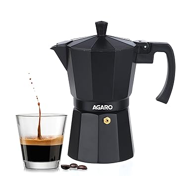 AGARO Classic Moka Pot, Stovetop, Espresso Coffee Maker, 240 Ml, Premium Aluminium Built, Italian Style Mocha, Cuban Café Brewing, Black - image, photos