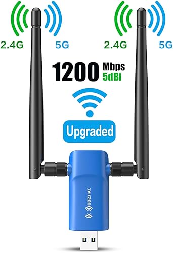 Miniatura 2 de Adaptador WiFi USB inalámbrico para PC - 1200 Mbps Antenas Dual 5Dbi 5G2.4G Adaptador WiFi para PC de escritorio portátil Win111088.17VistaXP,