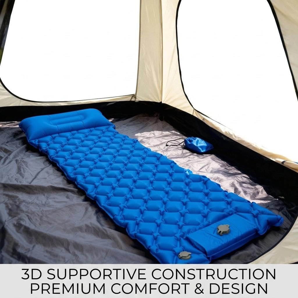 ARCSUN Matelas de Camping Autogonflant avec Pompe à Pied, Tapis de Sol Portable pour Plage, Voyage, Randonnée(Royal Blue,Taille Matelas Petit Double (60 cm x 190 cm))