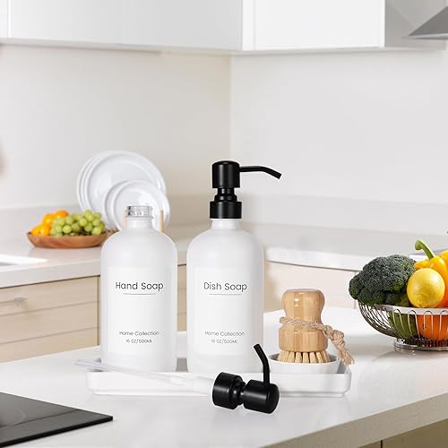 Miniatura 6 de Dispensador de jabón de vidrio de cocina moderno dispensador de jabón de 16 oz para baño con bomba de acero inoxidable, paquete de 2 dispensadores