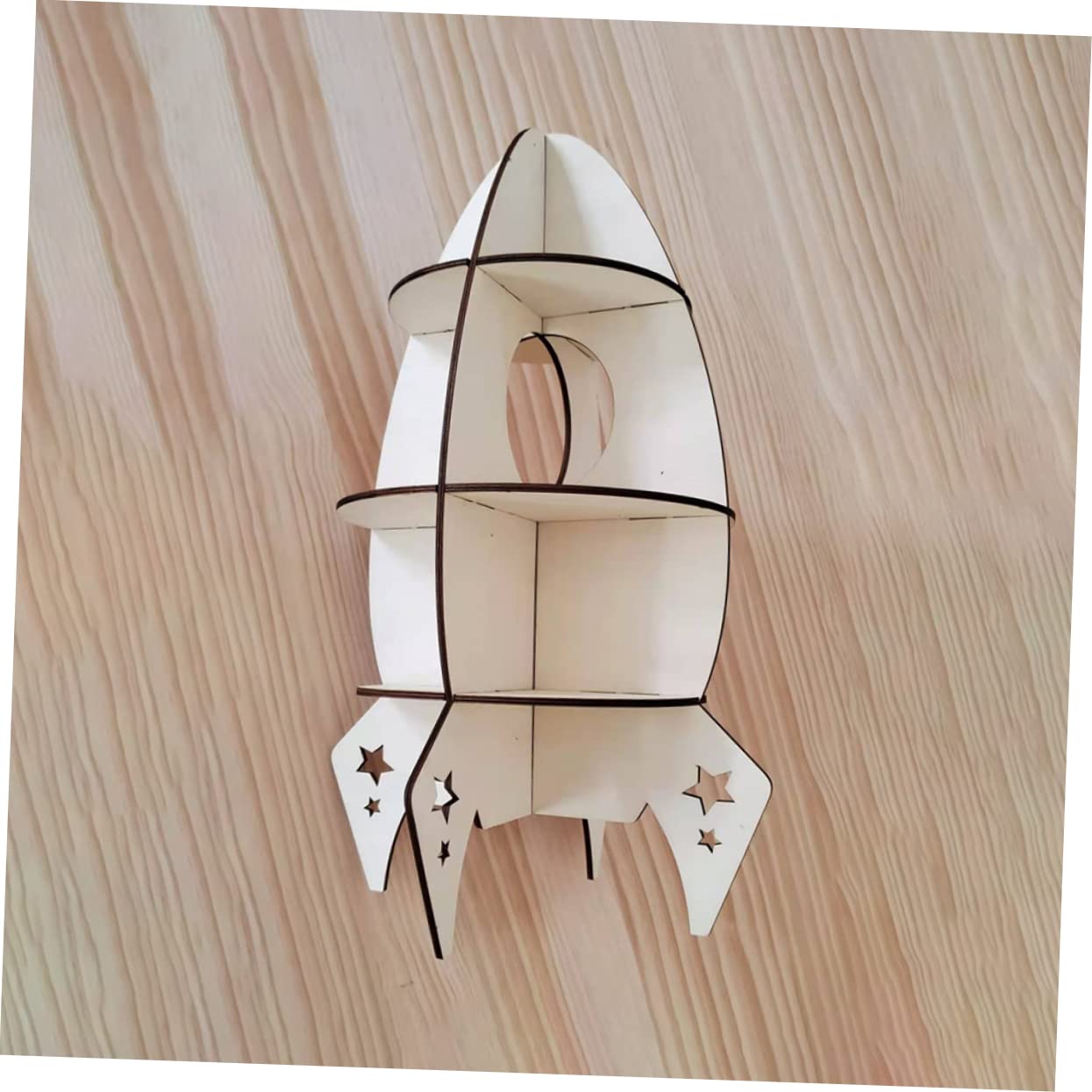 Gatuida Rocket Shaped Storage Rack Wooden Shelf for Children's Room Space-Themed Decorations