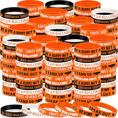 Image of Landical 300 Pcs Anti Bullying Awareness Bracelet Bulk Against Bullying Silicone Bracelet Motivational Silicone Wristbands for Awareness Fundraising