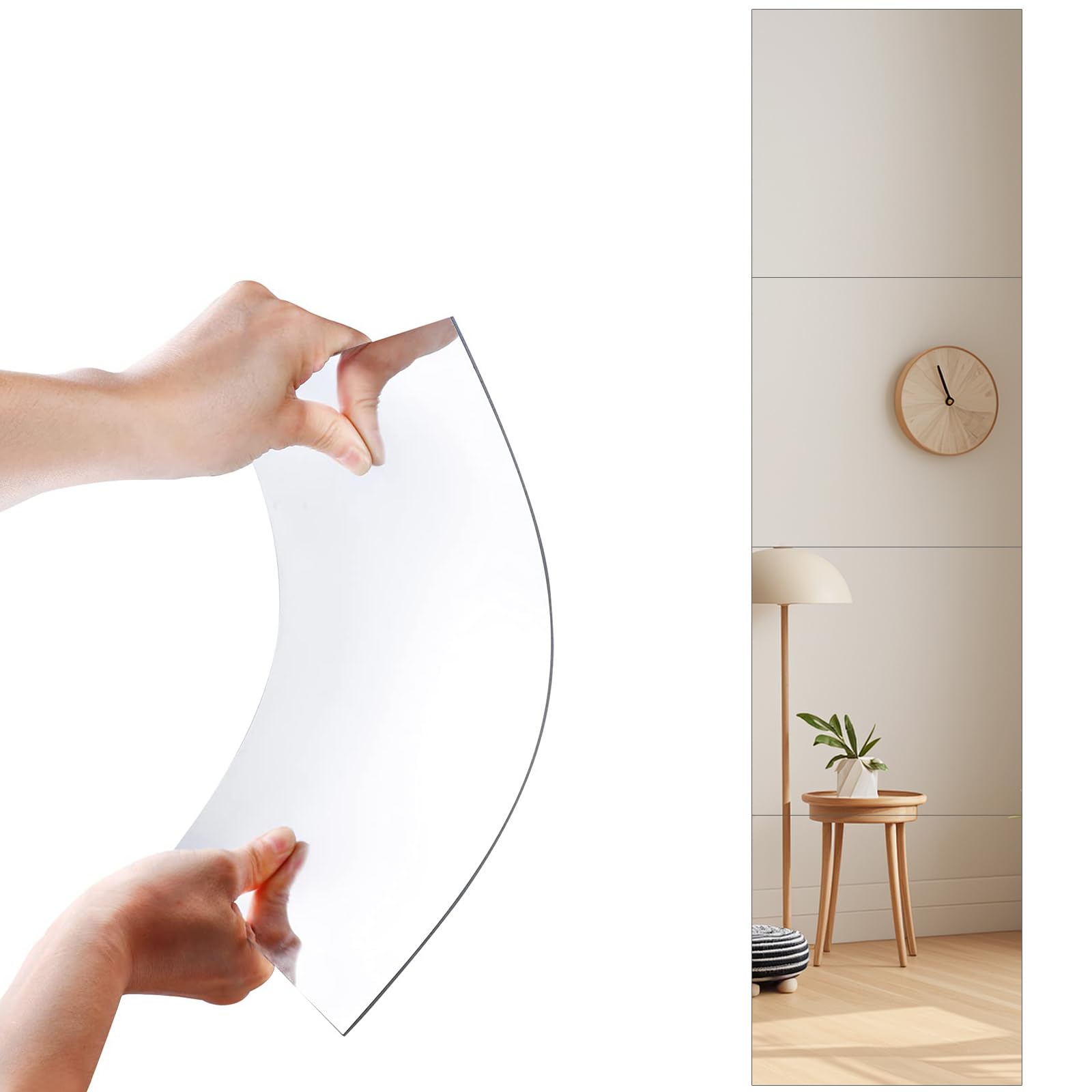 5 PCS Stick On Mirrors for Wardrobe Doors - 20X20cm Self Adhesive Acrylic Mirror, Safe Plexi-glass Mirror - Large Full Body Length Frameless Mirrors Tiles for Bathroom Bedroom Living Room Hallway