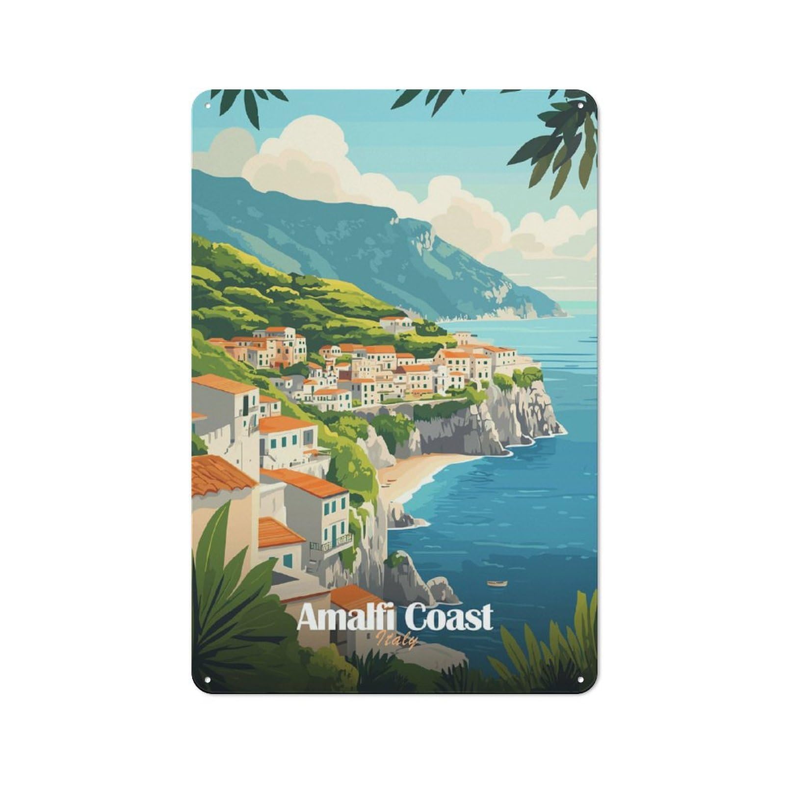Junmoney Style-3 Rustic Metal Sign 30X20cm Featuring Amalfi Coast Italy For Hallway Wall, A Decorative Gift For A Newly Furnished Hallway