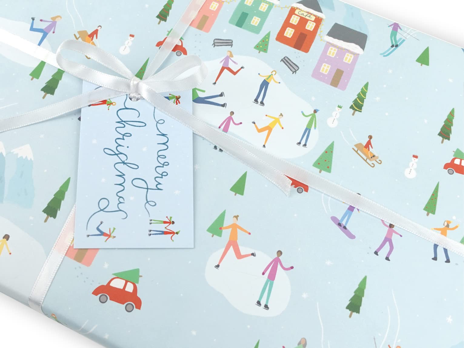 Christmas wrapping paper | Handmade gift wrap by VerbatimART - 50x70cm (10 Sheets + 10 Tags, Christmas Village)