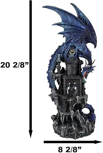 Miniatura 3 de Ebros Gift Gran dragón elemental de agua azul guardián acual en castillo de las montañas rocosas estatua decorativa con luz nocturna LED que cambia