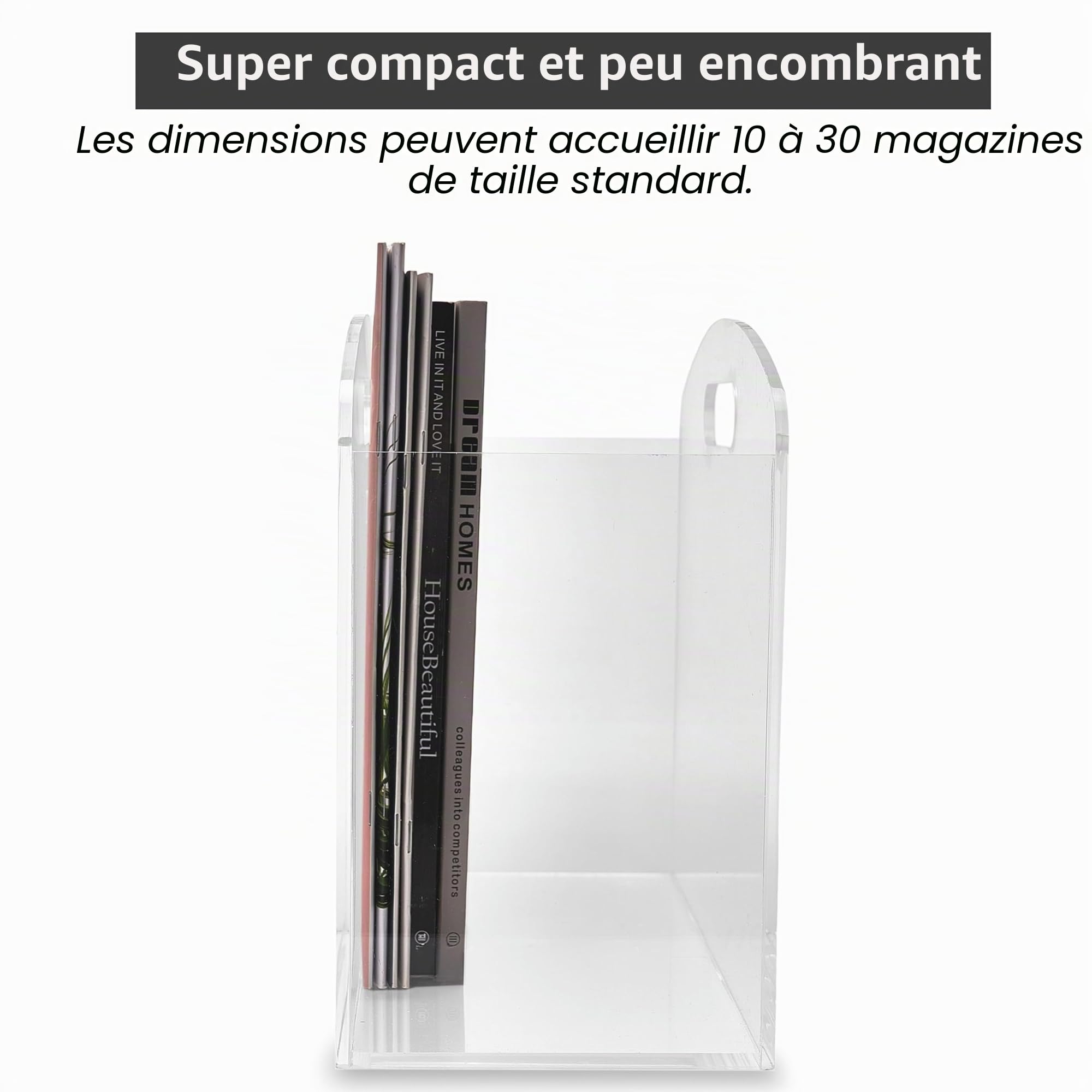 Porte-revues - Porte-revues en acrylique transparent, organiseur de journaux en acrylique avec poignées, panier à magazines en lucite moderne pour la salle de bain, la chambre
