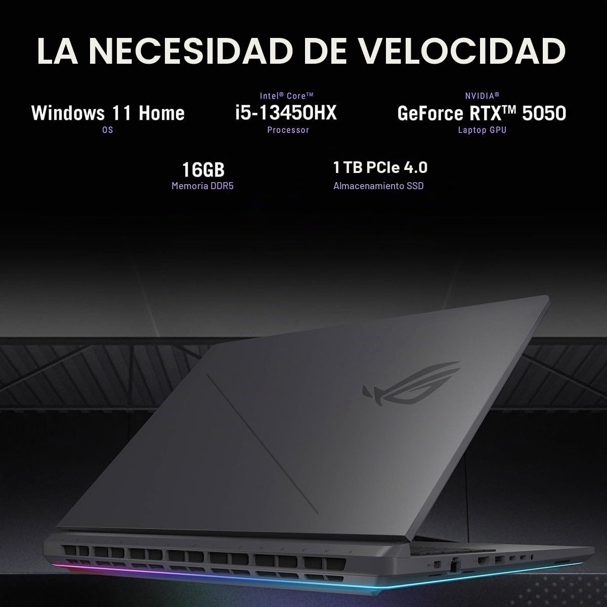 ASUS ROG Strix G16 (2025) Ordenador portátil para juegos, 16" FHD+ 16:10 165Hz/3ms, NVIDIA GeForce RTX 5050, Intel Core i5-13450HX, 16GB DDR5-5600, SSD PCIe Gen 4 de 1 TB, Wi-Fi 7, Windows 11 Home, GV