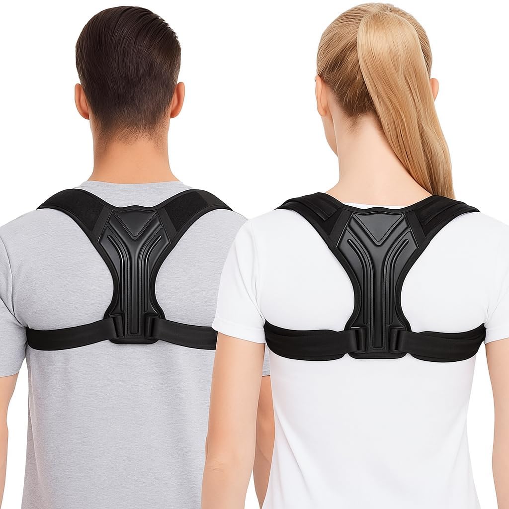 KASTWAVE Back Correction Strap, Adjustable Posture Corrector Spine Straightener for Relief of Neck Shoulder Pain Develop Good Seated Standing for Men Women Elderly Teens (1PCS Black,L)