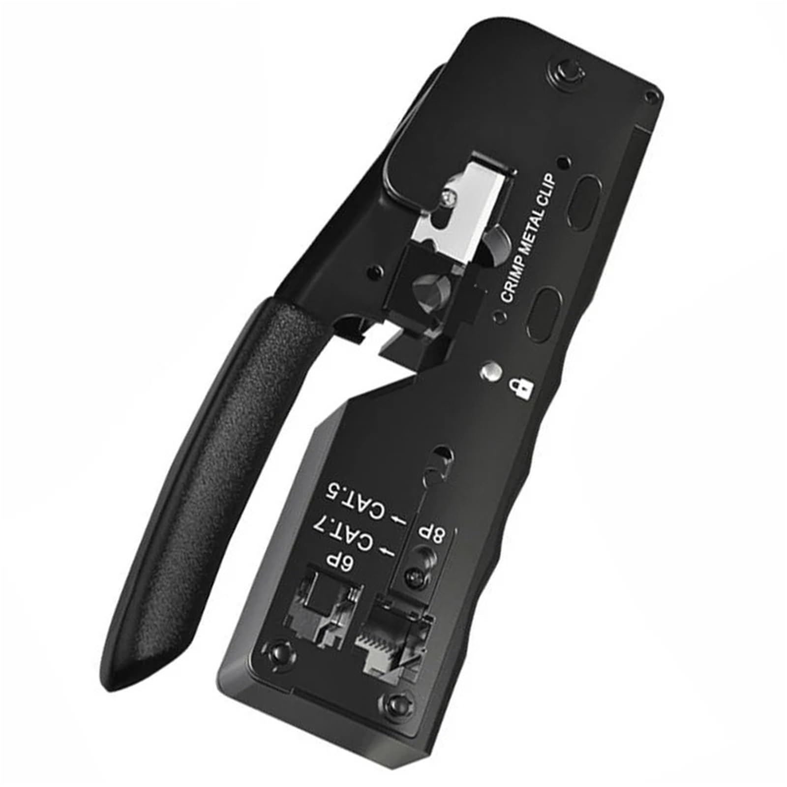 Crimpatrice passante all-in-one for connettori di rete standard e schermati RJ45 RJ12 RJ11 e CAT5/5e CAT6 CAT6a CAT7(Black)