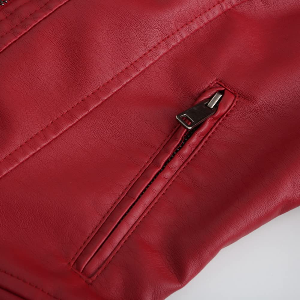 YYNUDA Chaqueta de piel con tachuelas cortas para mujer, color sólido y manga larga, estilo moto Biker