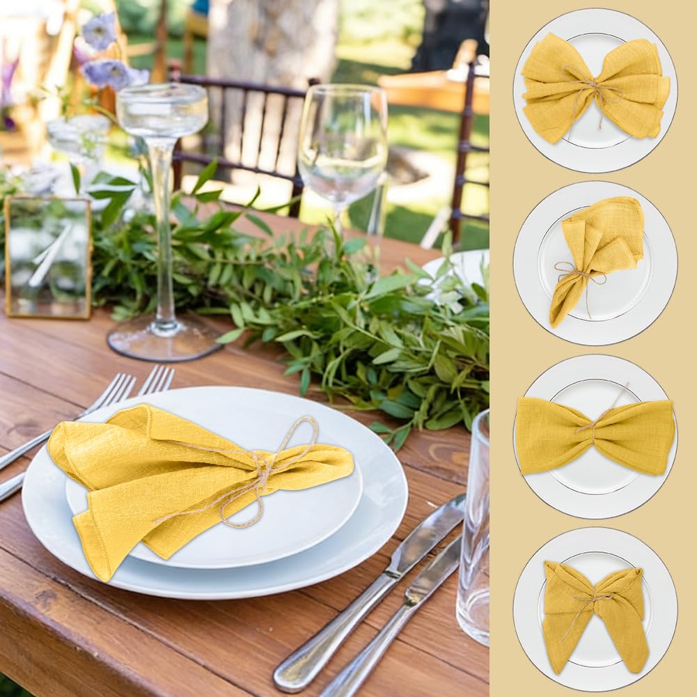 Tovaglioli in cotone, set da 12 tovaglioli in tessuto giallo senape, tovaglioli in cotone, 43 x 43 cm, tovaglioli in cotone, riutilizzabili, per compleanni, feste di famiglia, feste