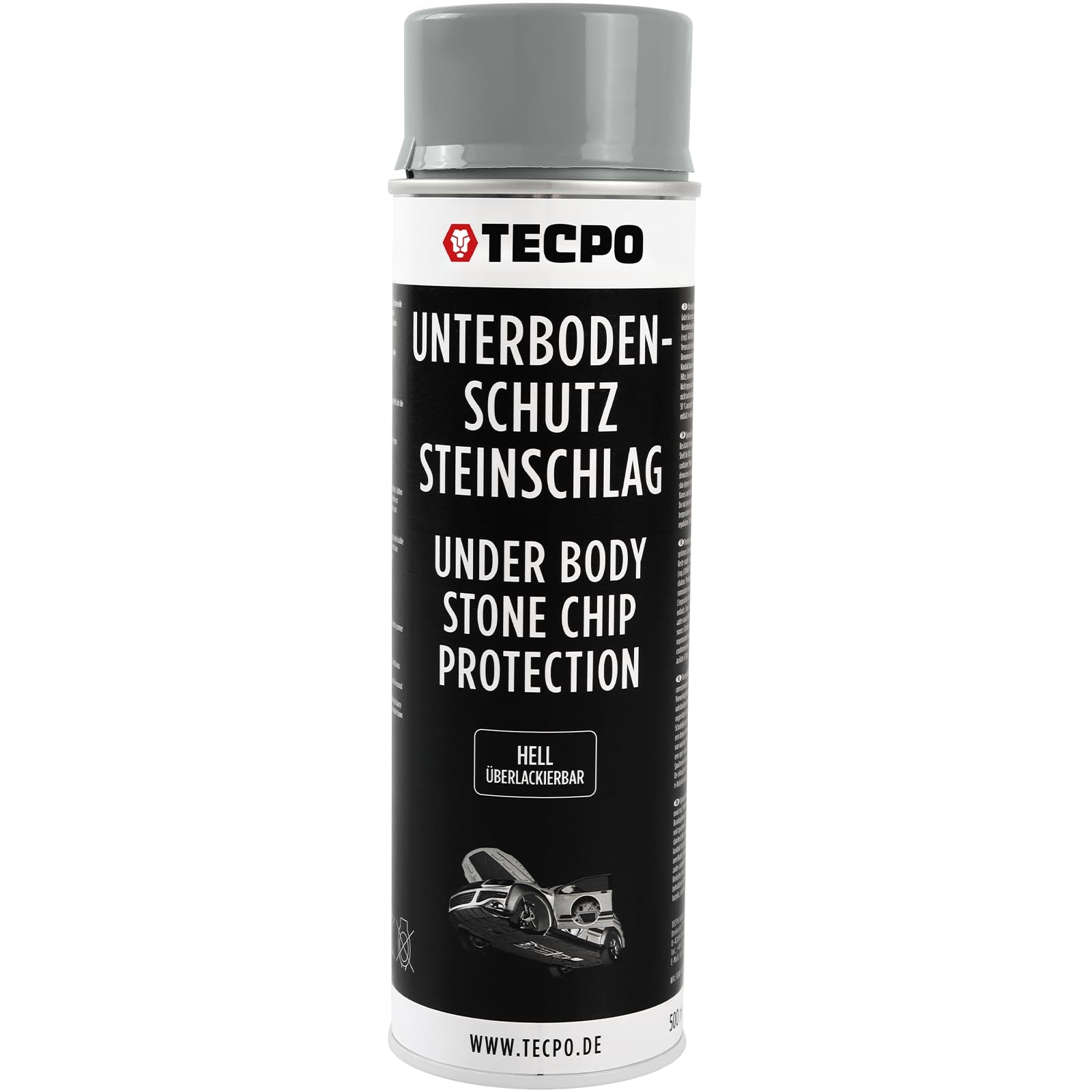 TECPO 4x Unterbodenschutz überlackierbar hell, 500 ml + Pistolengriff