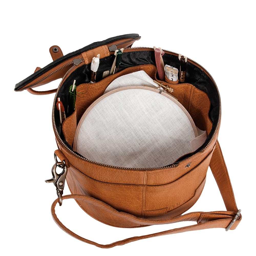 Frida's Wollhaus muud Enturn handgefertigte Ledertasche für Strick- und Häkelobjekte 2 Farben (Whisky)