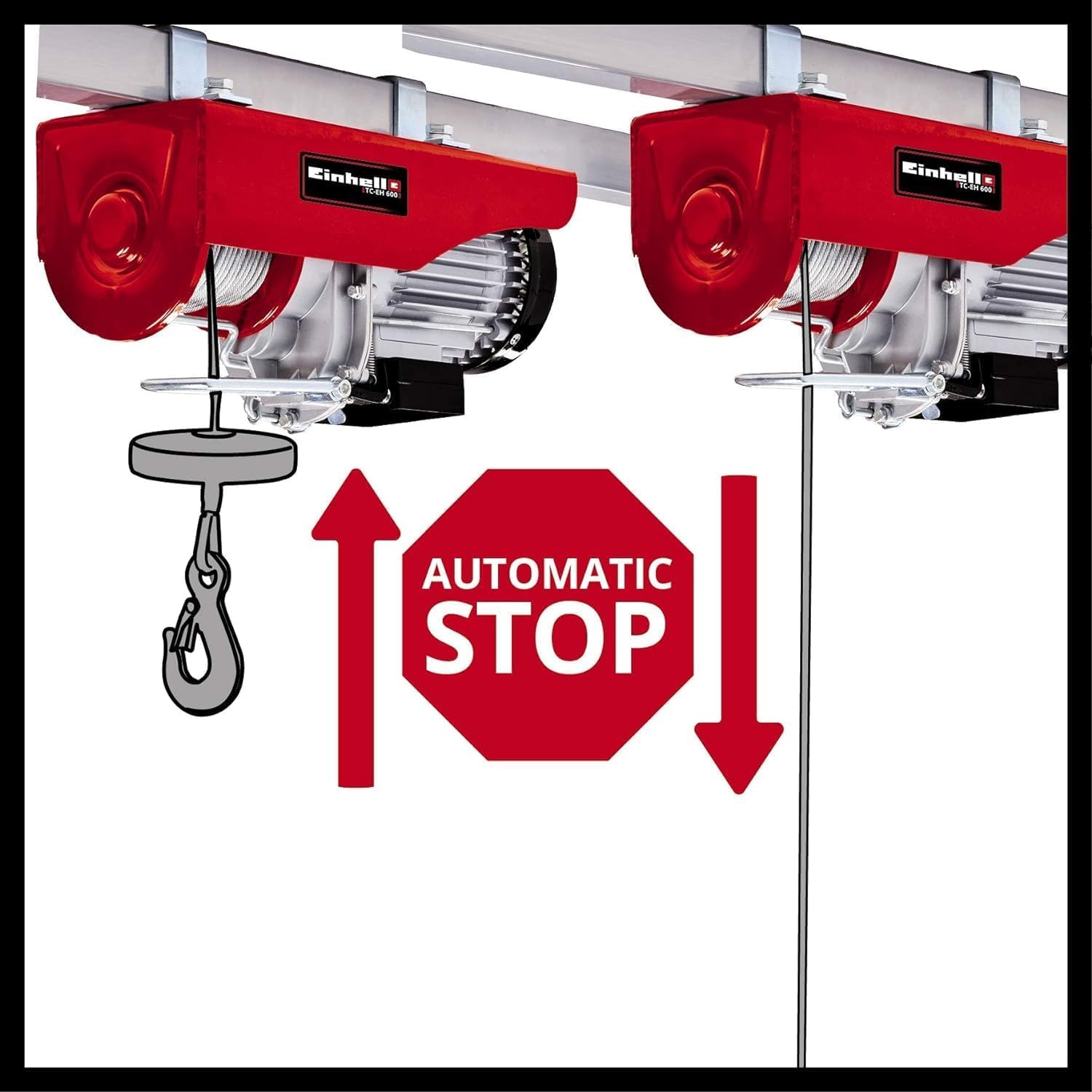 Einhell Wciągarka linowa TC-EH 600 (1050 W, nośność bez rolki zwrotnej 300 kg na 18 m/z rolką zwrotną 600 kg na 9 m, linka stalowa 18 m (Ø 4,5 mm), w zestawie z pałąkiem zabezpieczającym na haku