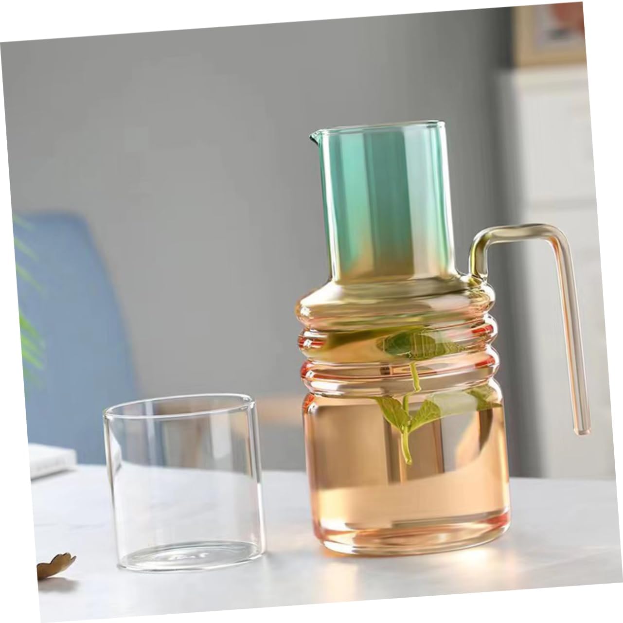 1set Gradient Glass Water Pitcher Multi-purpose Carafe for Juice Iced Tea and Cold Beverages - Leak Design Dual Function Lid As Drinking Cup