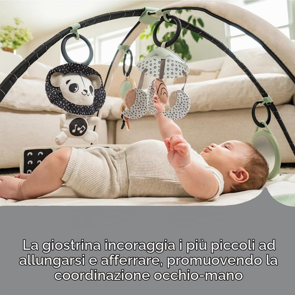 Tiny Love Classic Gymini, Tappeto musicale 2-in-1 per bebè, dai 0 mesi, palestra per bambini, 20 attività, giocattolo musicale interattivo, archi regolabili, Black & White Décor