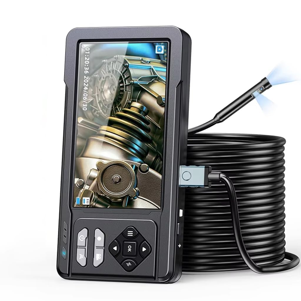 ETZIN Dual Lens Industrial Endoscope, 1080P Digital Borescope Inspection Camera with 7.9mm IP67 Waterproof, Sewer Camera with 4.3″ LCD Screen, 7 LED Lights,16.5FT Semi-Rigid Cable, EPL-1341IM