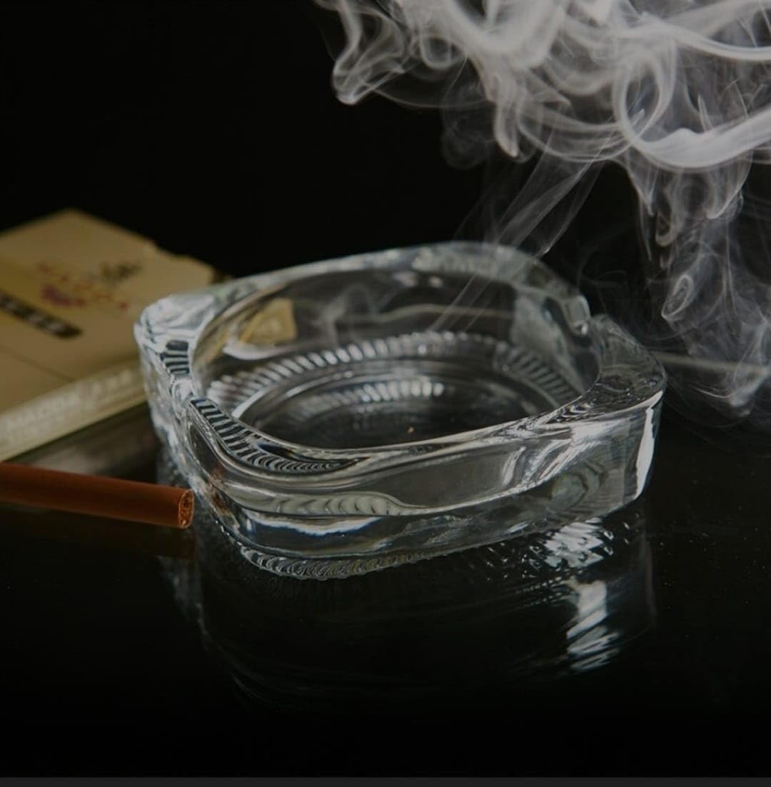 OFM Glass Round Ashtrays, Portable Decorative Modern Ashtray for Home Office Indoor Outdoor Ash Tray