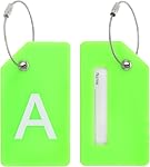 PATIKIL Initial Luggage Tags, 2 Pcs Silicone Suitcase Tag Identifier ID Card Holder Unique Luggage Name Tags with Stainless Steel Loop, Letter S, Green