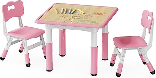 Miniatura 10 de Brelley, Juego de mesa y 2 sillas para niños, escritorio y silla ajustables en altura para niños pequeños, escritorio con diseño de grafiti