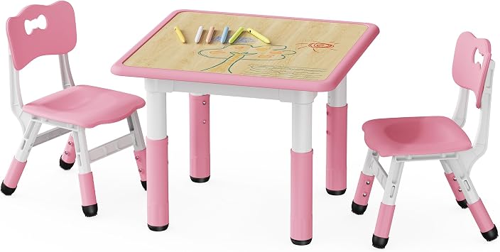 Brelley Height Adjustable Toddler Table and 2 Chairs Set, Pink