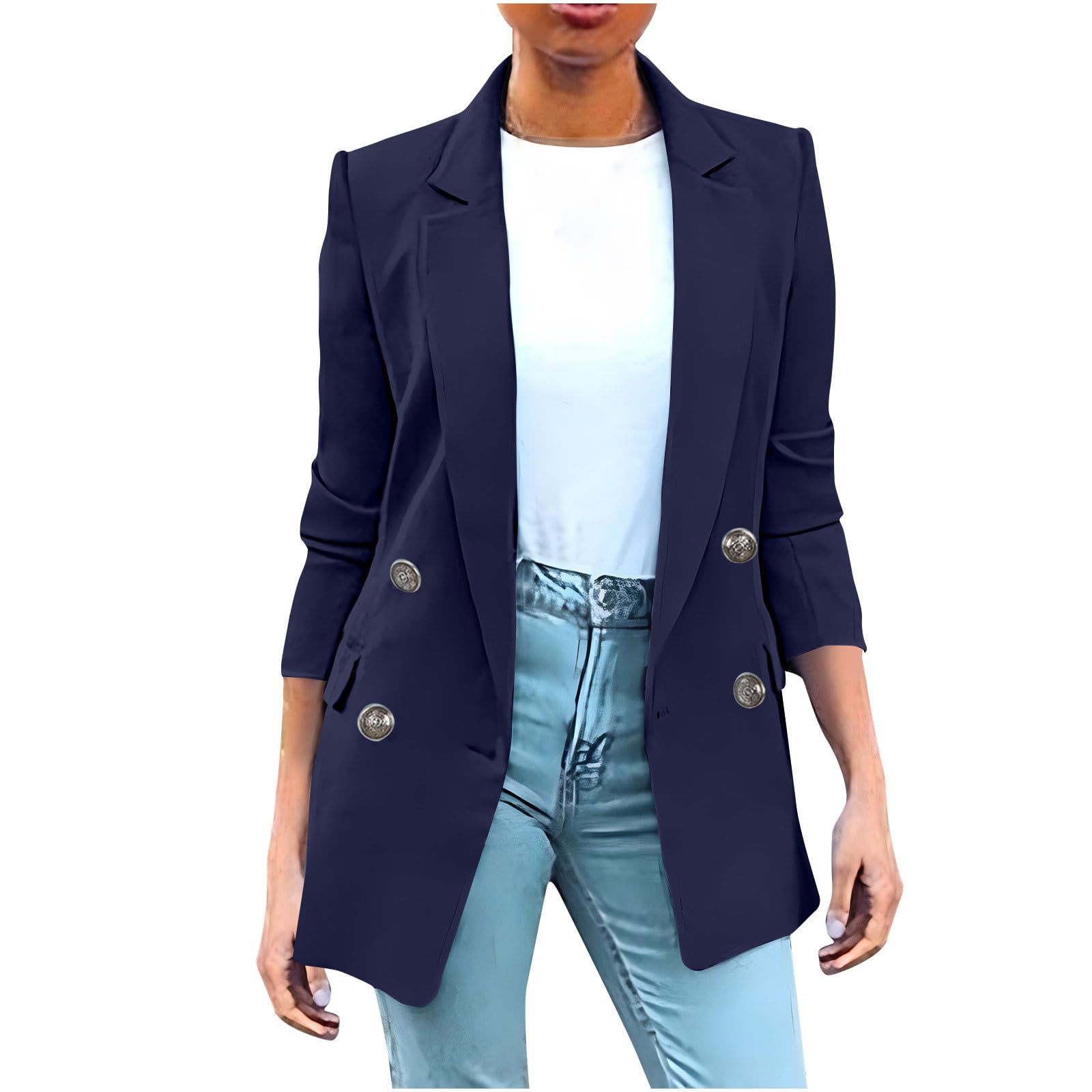 Womens Plus Size Casual Blazers Lightweight Button Long Sleeve Notch Lapel Jacket Work 0ffice Suit Blazer Cardigan