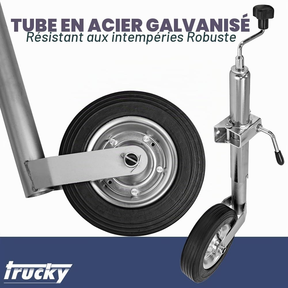 Trucky Roue Jockey pour remorques et caravanes avec Support de Serrage, diamètre 48 mm