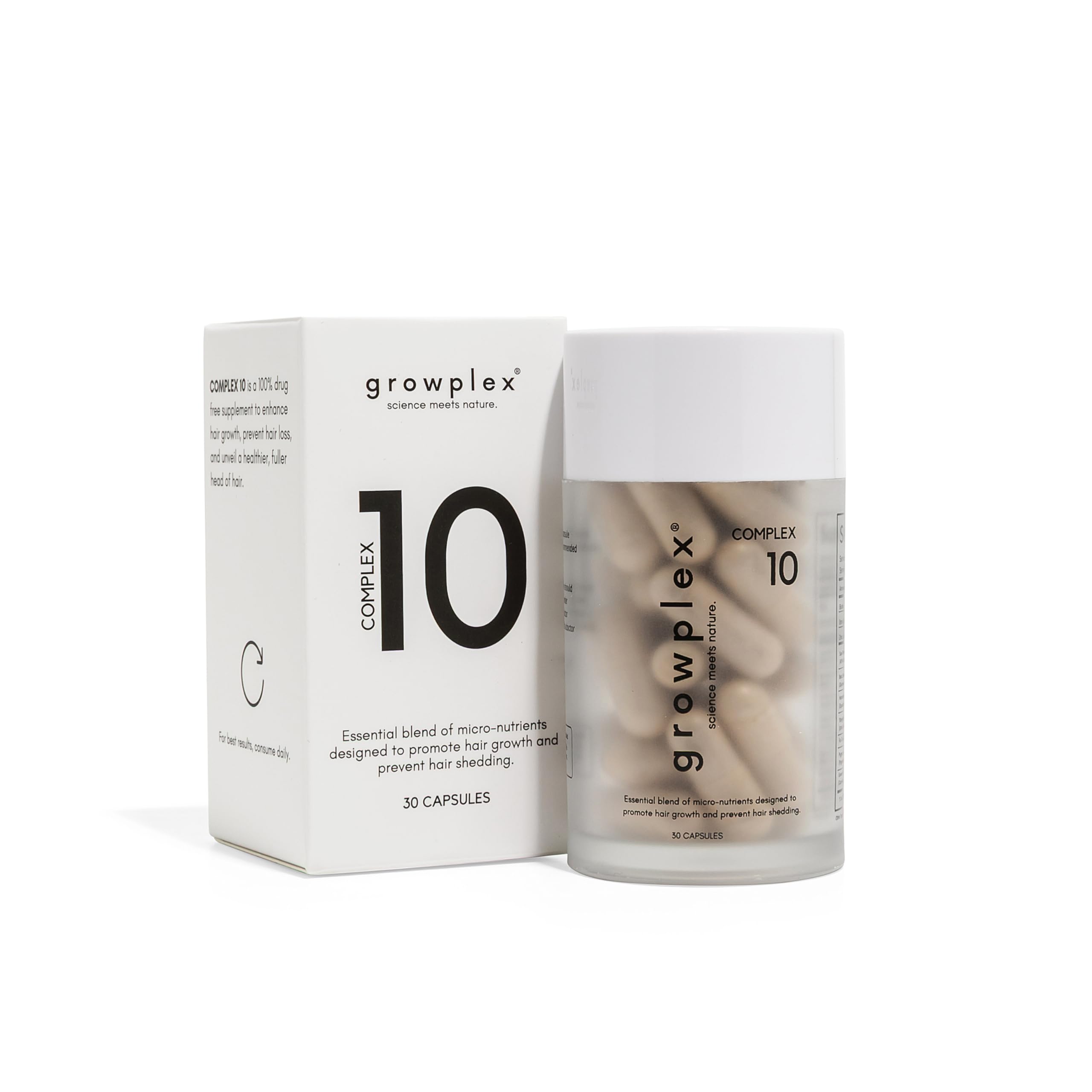 GROWPLEX Complex10 Hair Support Supplement with Biotin, Collagen & 10 Essential Nutrients – Supports Healthy, Stronger-Looking Hair – 30 Capsules for