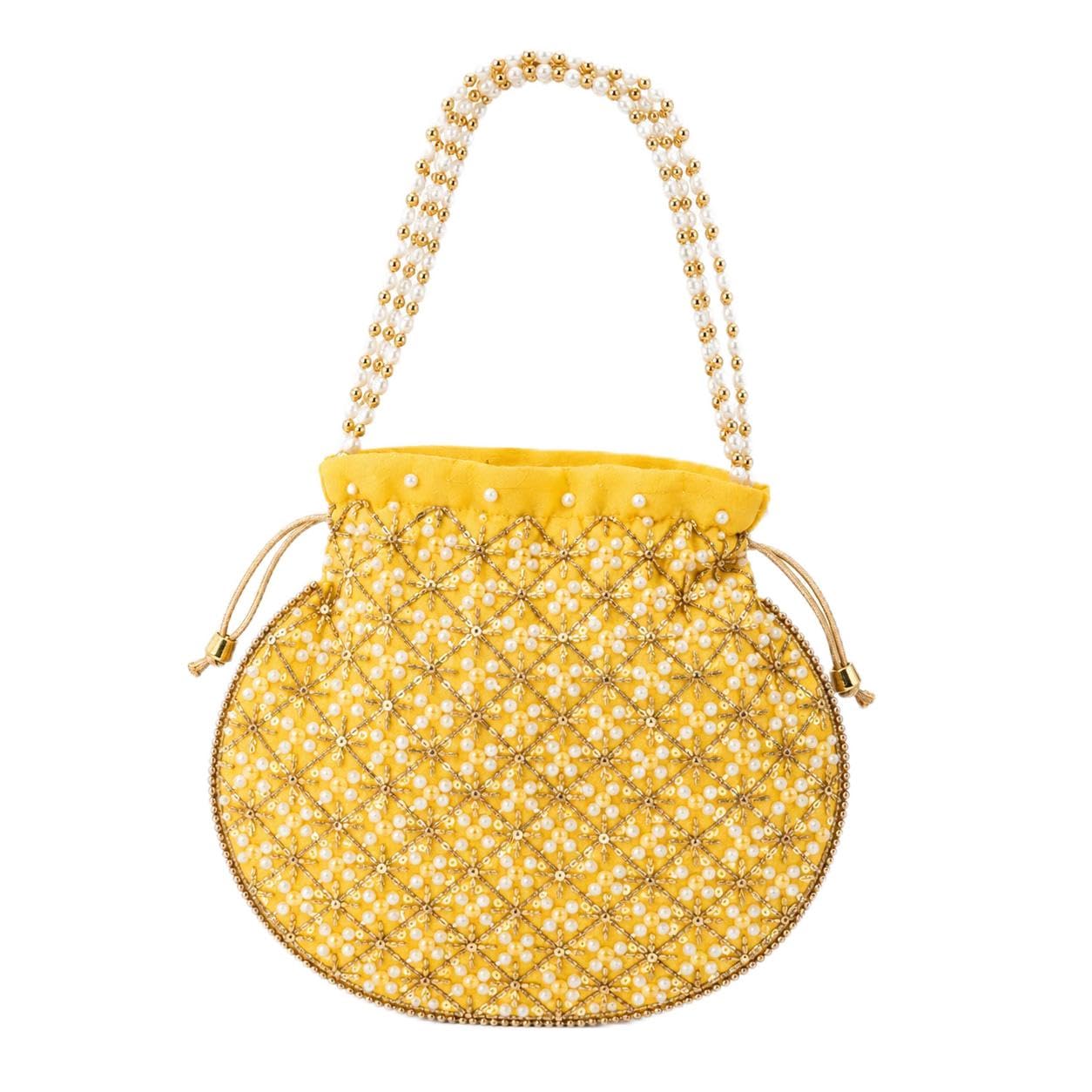 Hand Premium Velvet Potli Bag with Pearl Handle Embroidered Pearl Work Potli Purse/Ethnic Bridal Wedding Clutch for Women & Girls | Festive Party Traditional Handbag-image-39