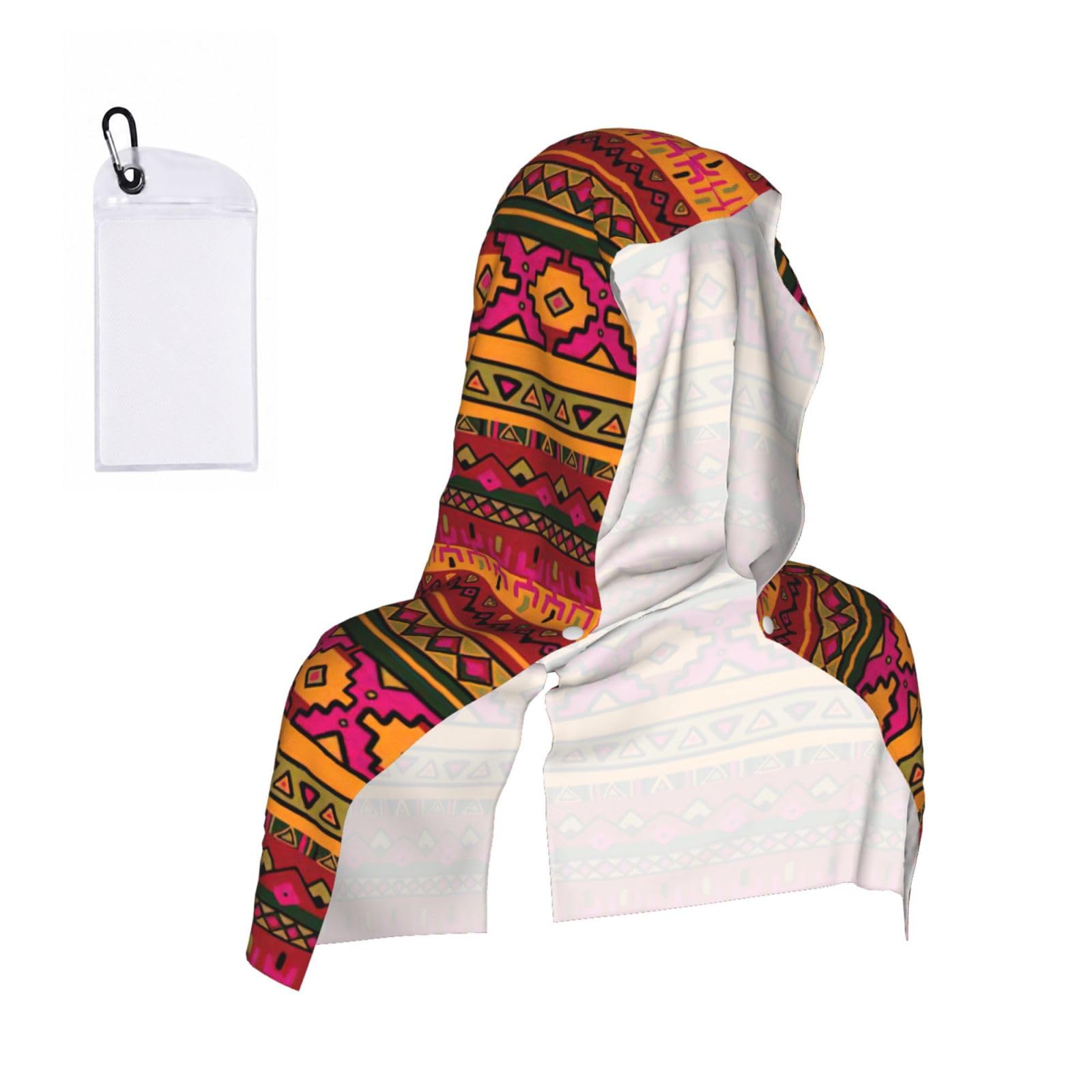 DUWAA Mexican Folk Art Boho Print Reusable Hoodie Cooling Neck Wrap, Hot Weather Outdoor Sports Workout Head Towel For Stay Chill