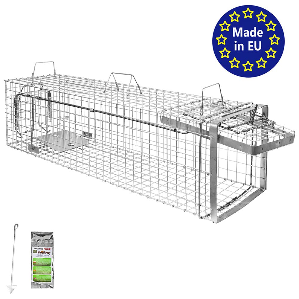 Petigi Animales Humane Trampa Jaula Captura Ratones Ratas Conejos Topos Martas Castores Tejones, Dimensiones/Modelo:Heavy 6 (120 x 34 x 34 cm)