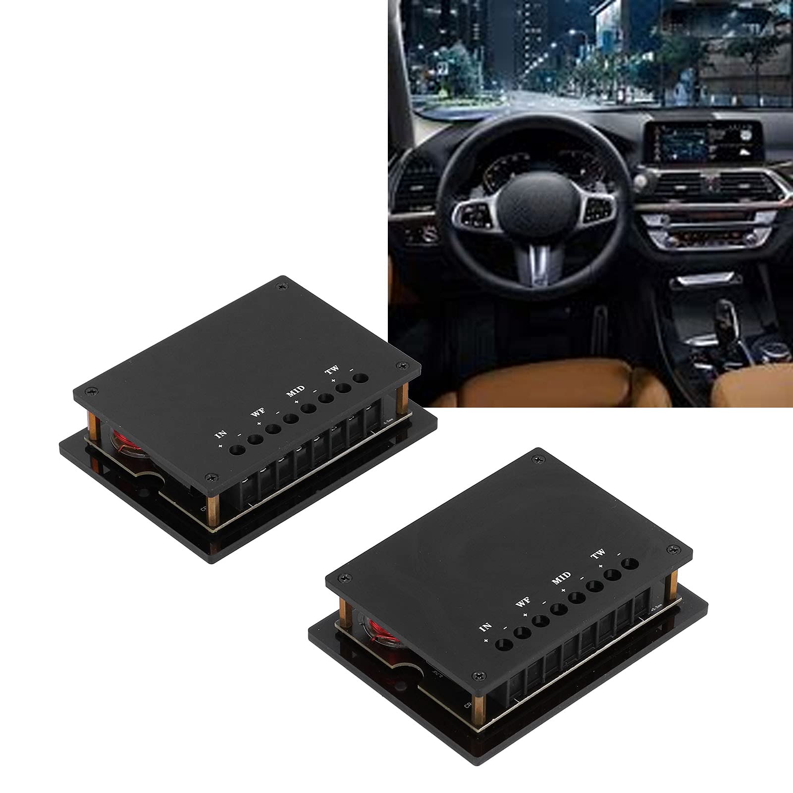 2 szt. Dzielnik częstotliwości głośnika 3-drożny filtr audio wysokiej mocy 300W czarny uniwersalny dzielnik częstotliwości głośnika nagłośnienie samochodu do samochodu