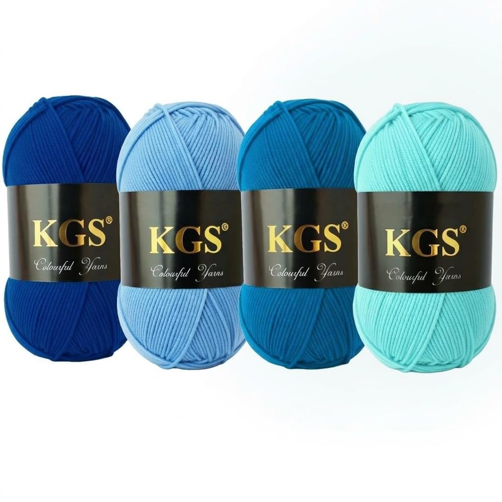 KGS Acrylic Yarn Pack | Soft Acrylic Knitting Yarn | 4 × 50g Skeins (200g Total) | Smooth & Durable Craft Yarn for Knitting, Crochet & DIY Projects (Blues Hues)