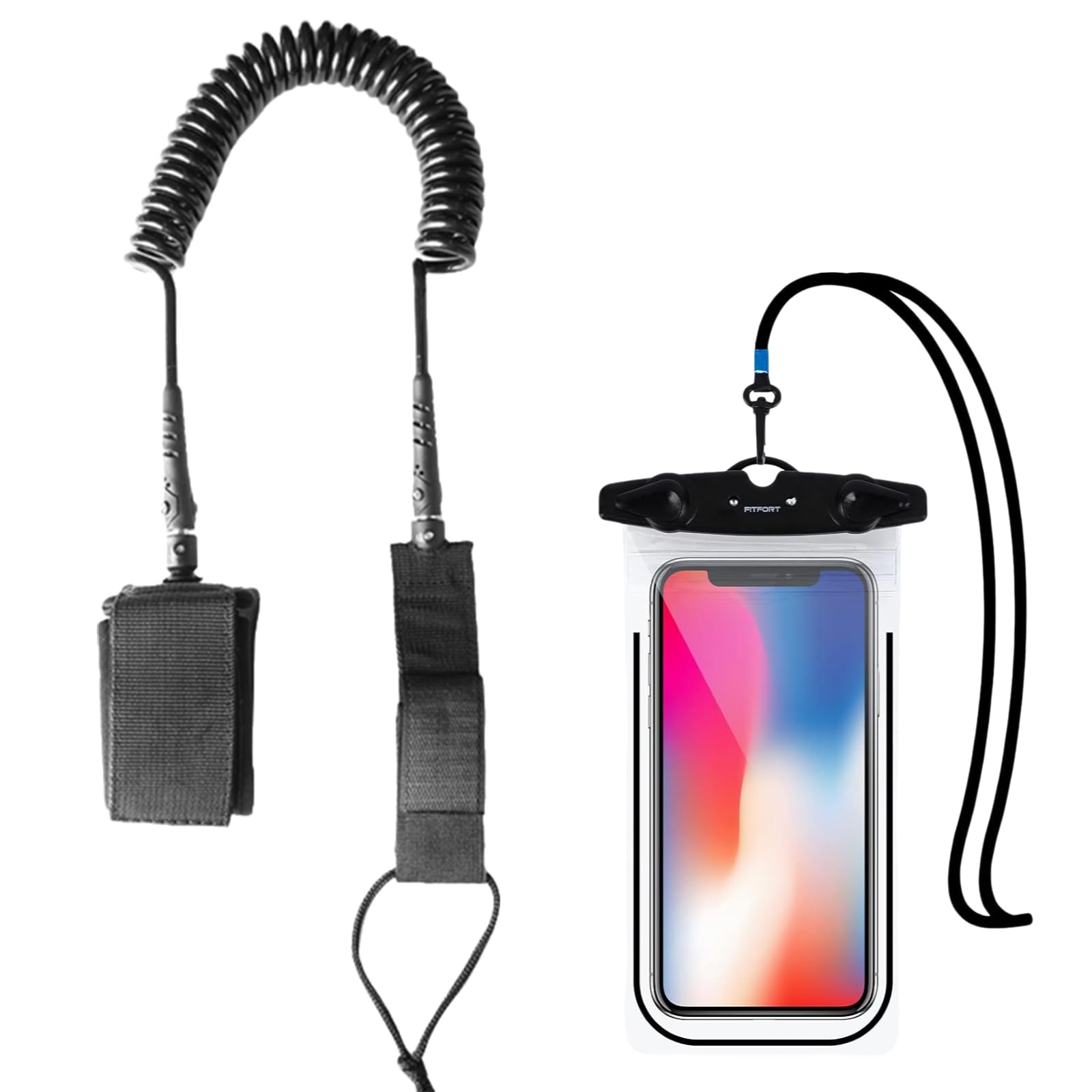 Surfboard Leashes,Surf SUP Board Leash with Waterproof Phone Case,10ft 7mm TPU Coiled Stand Up Paddle Board Leash Padded Ankle Strap Leg Rope,with Double Stainless Steel Swivels and Triple Rail Saver