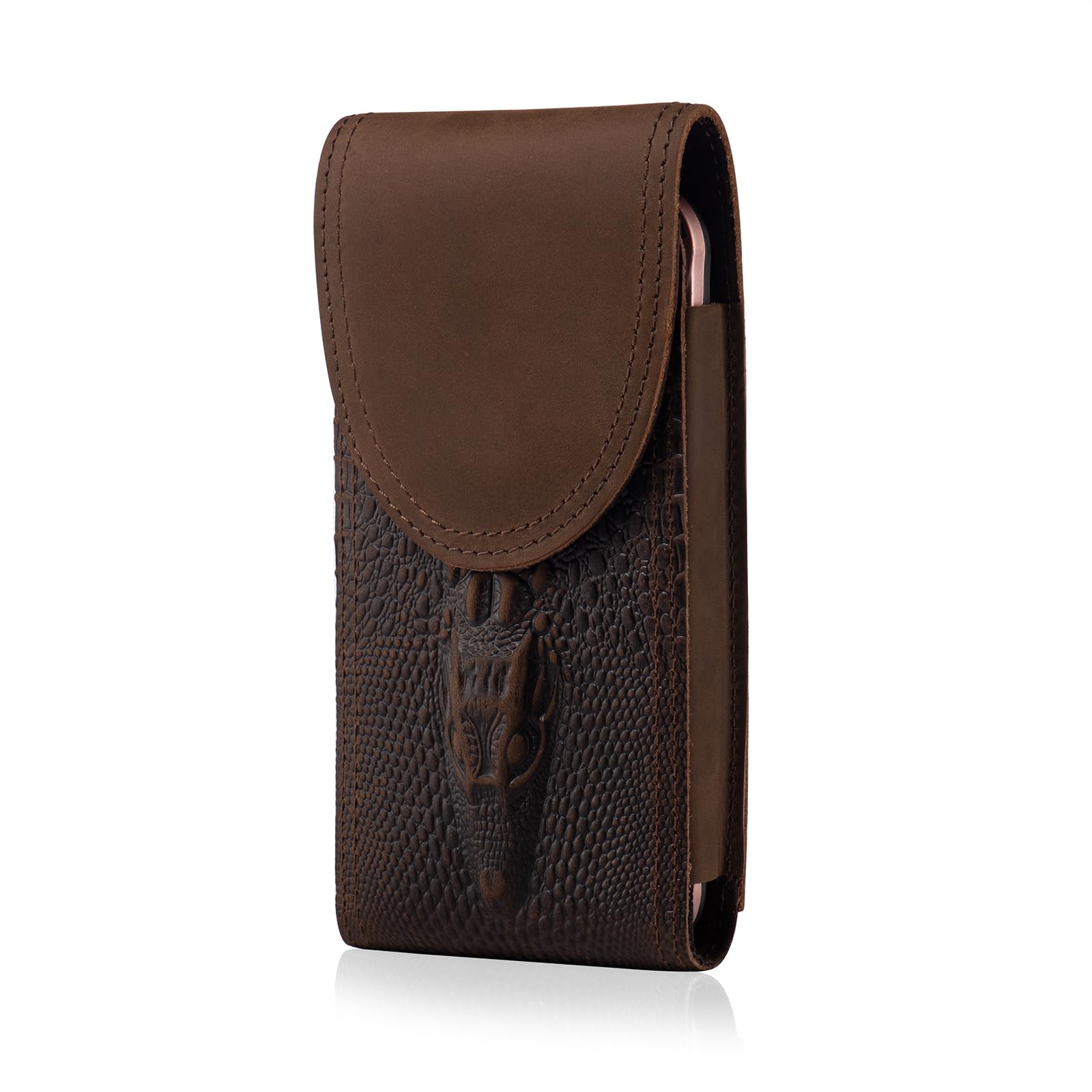 Hengwin Small Genuine Leather Phone Holster, Mobilephone Belt Holder for iPhone 16 Pro Max 16 Plus 15 14 Pro Max Phone Case